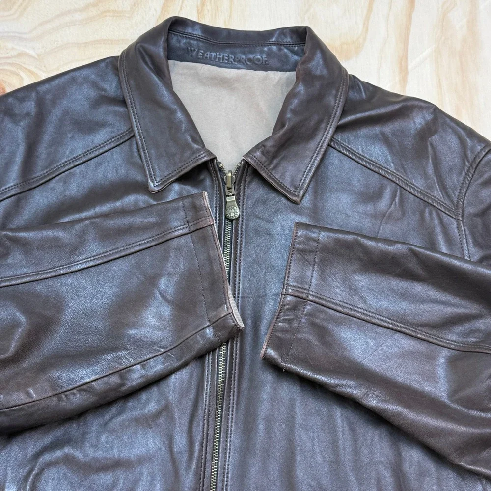 Weatherproof Mens Genuine Leather Jacket XXL Dark Brown Full Zip Bomber Coat
